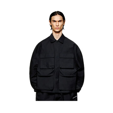 WASHED COTTON NYLON BOX OVERSHIRT - BLACK