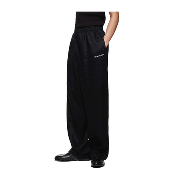 LINEN WIDE LEG TROUSERS - BLACK
