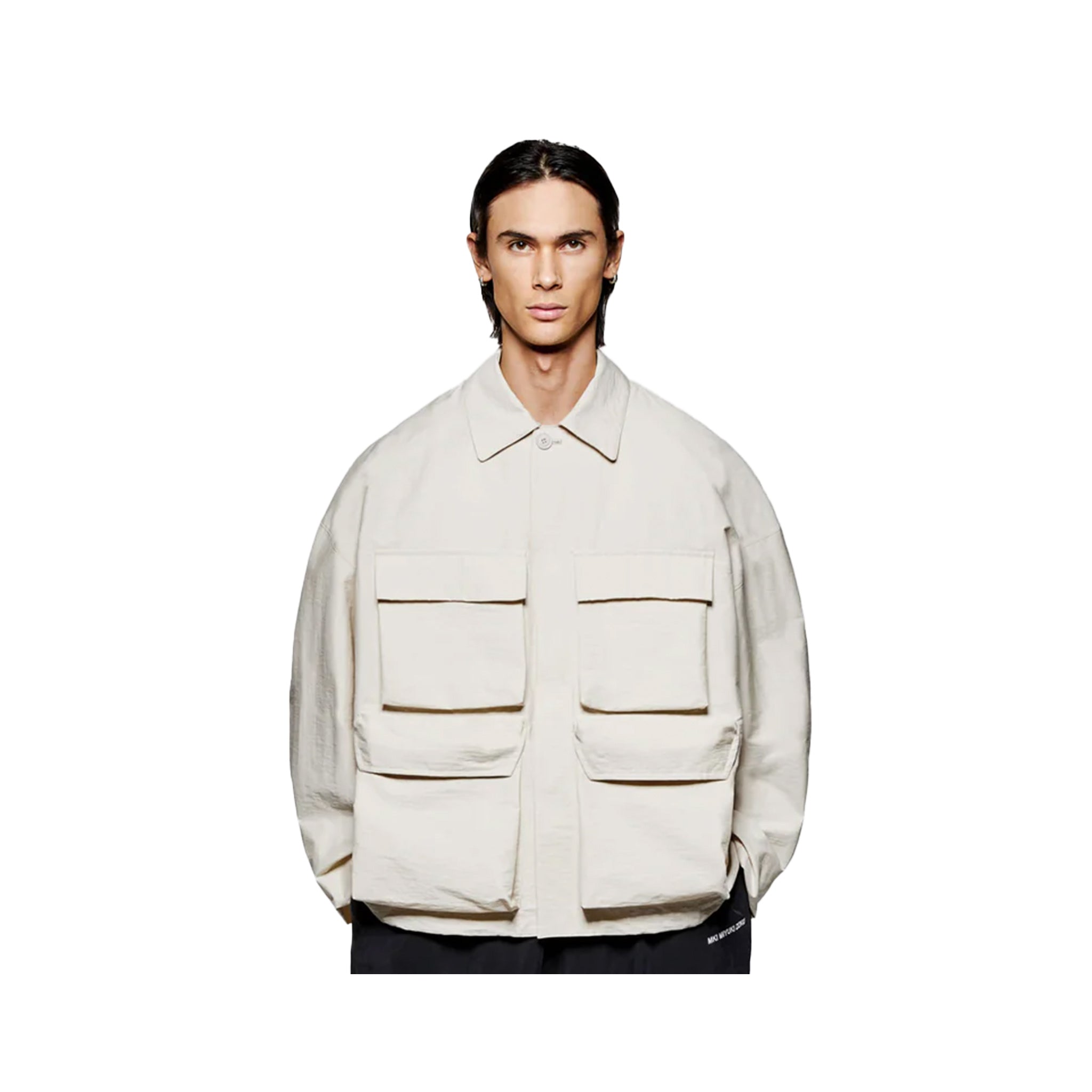 WASHED COTTON NYLON BOX OVERSHIRT - BONE