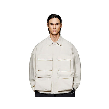 WASHED COTTON NYLON BOX OVERSHIRT - BONE