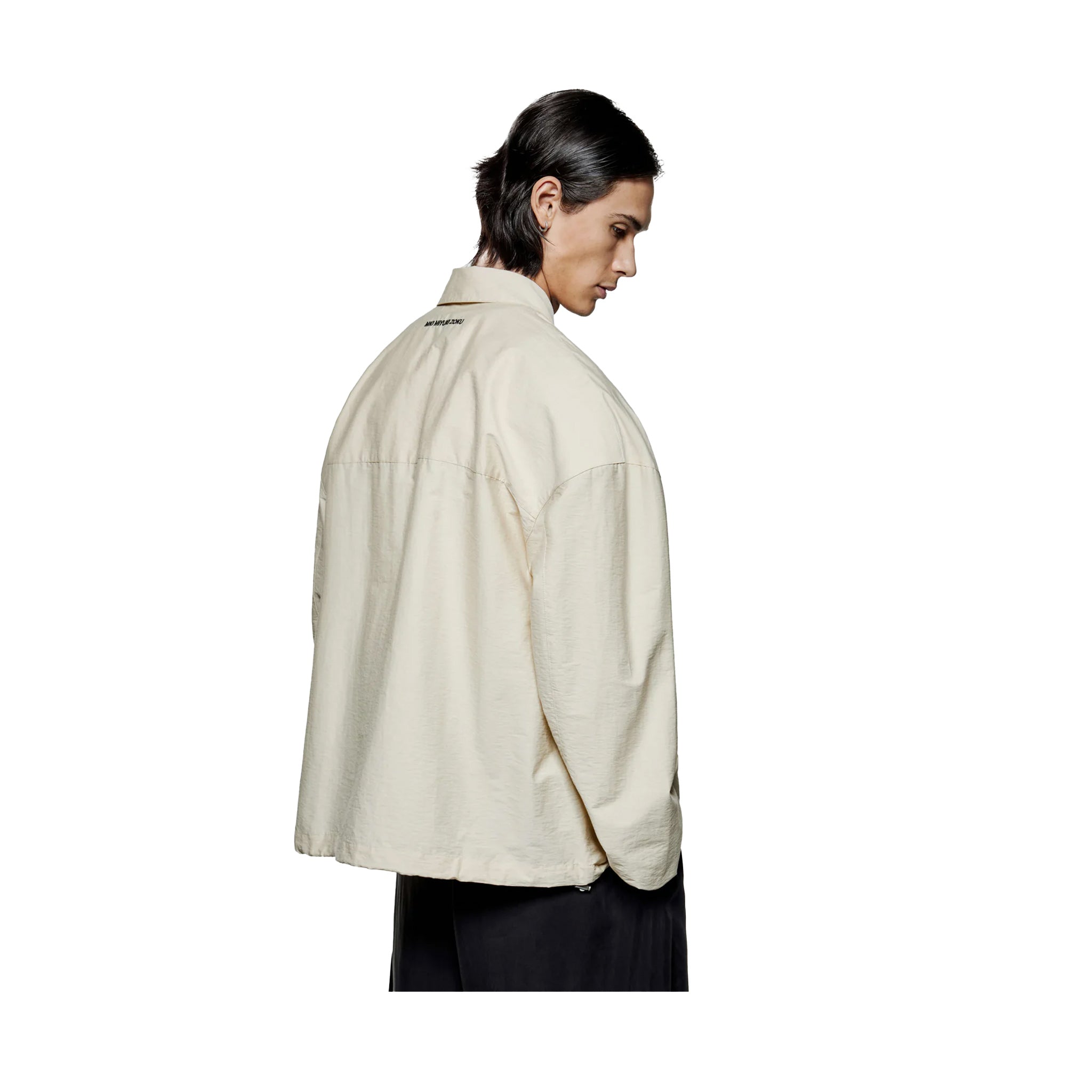 WASHED COTTON NYLON BOX OVERSHIRT - BONE