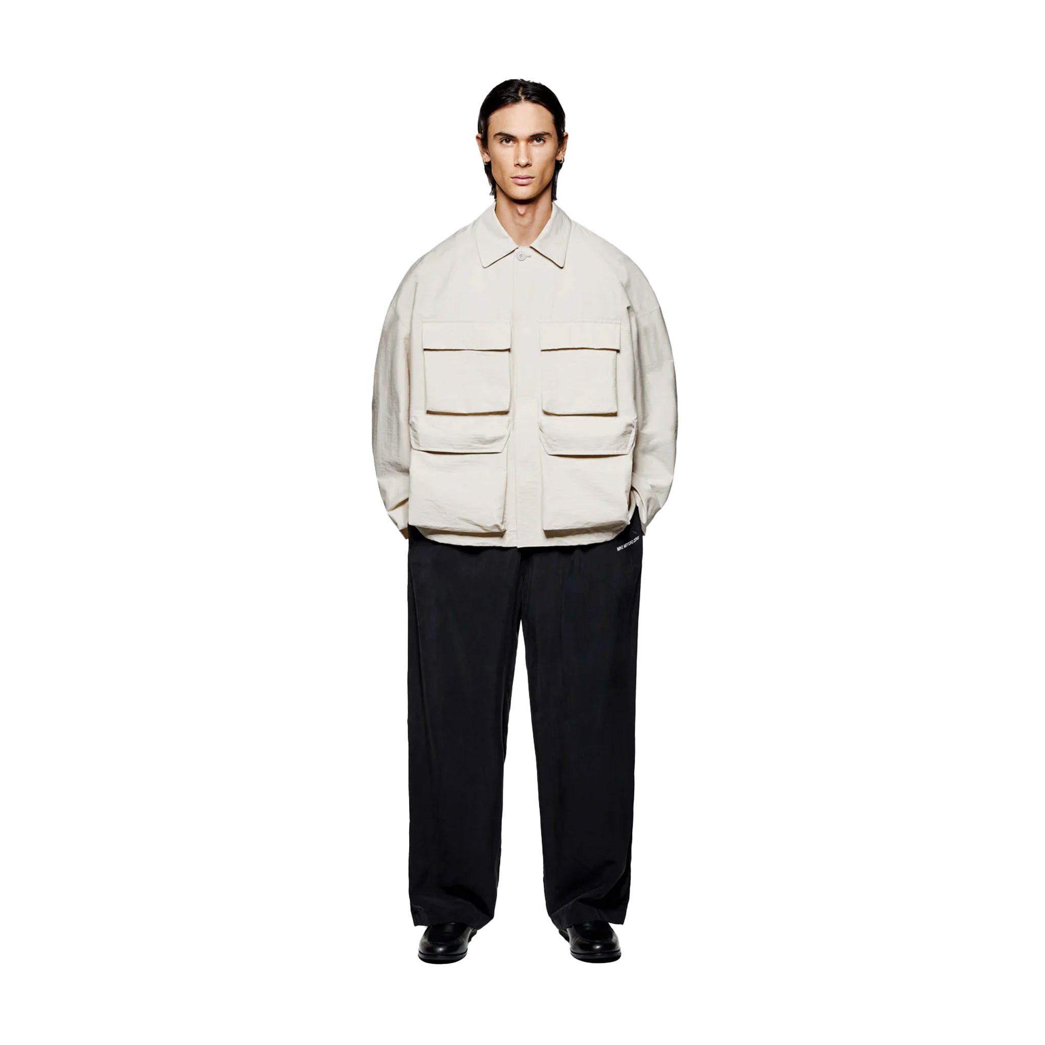 WASHED COTTON NYLON BOX OVERSHIRT - BONE