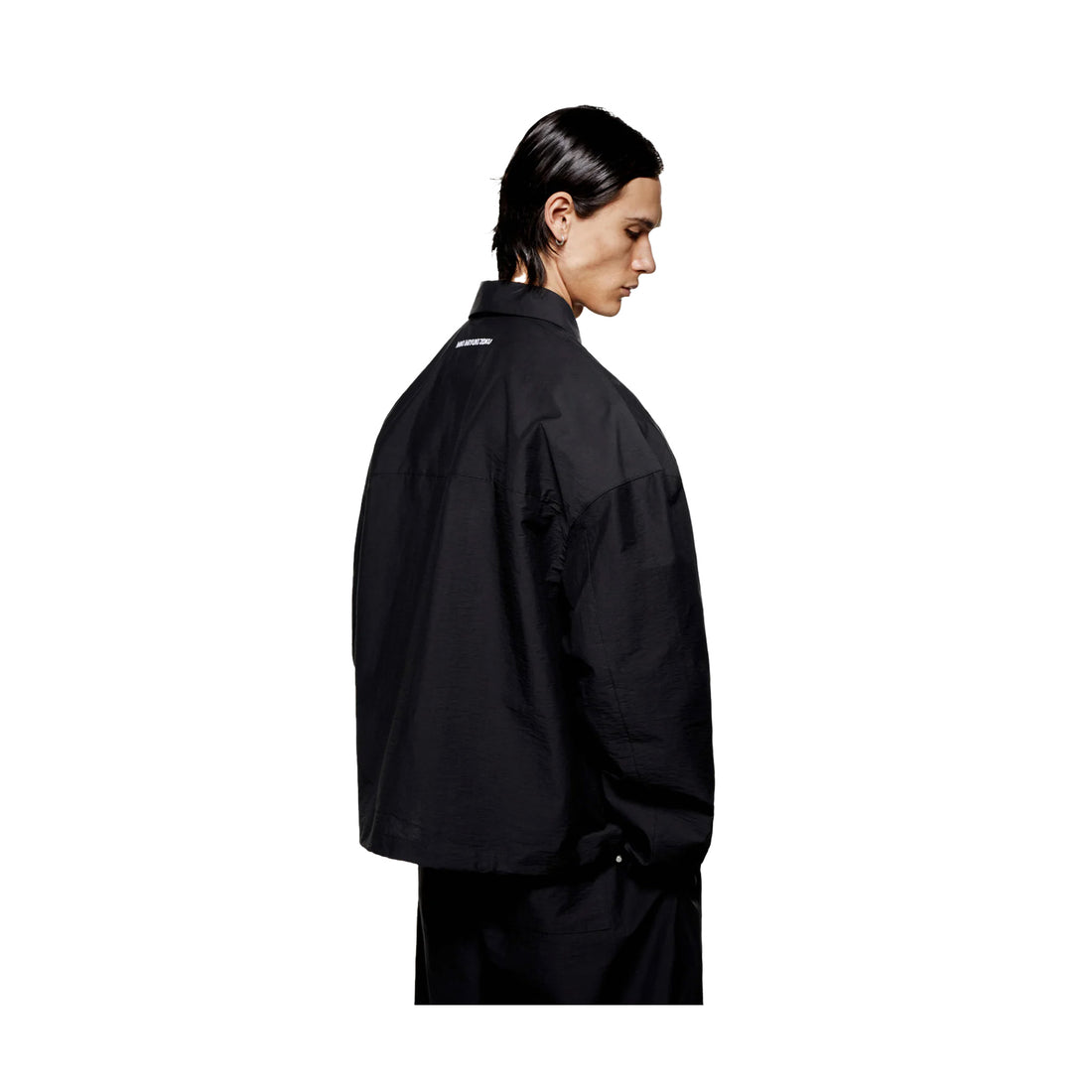 WASHED COTTON NYLON BOX OVERSHIRT - BLACK