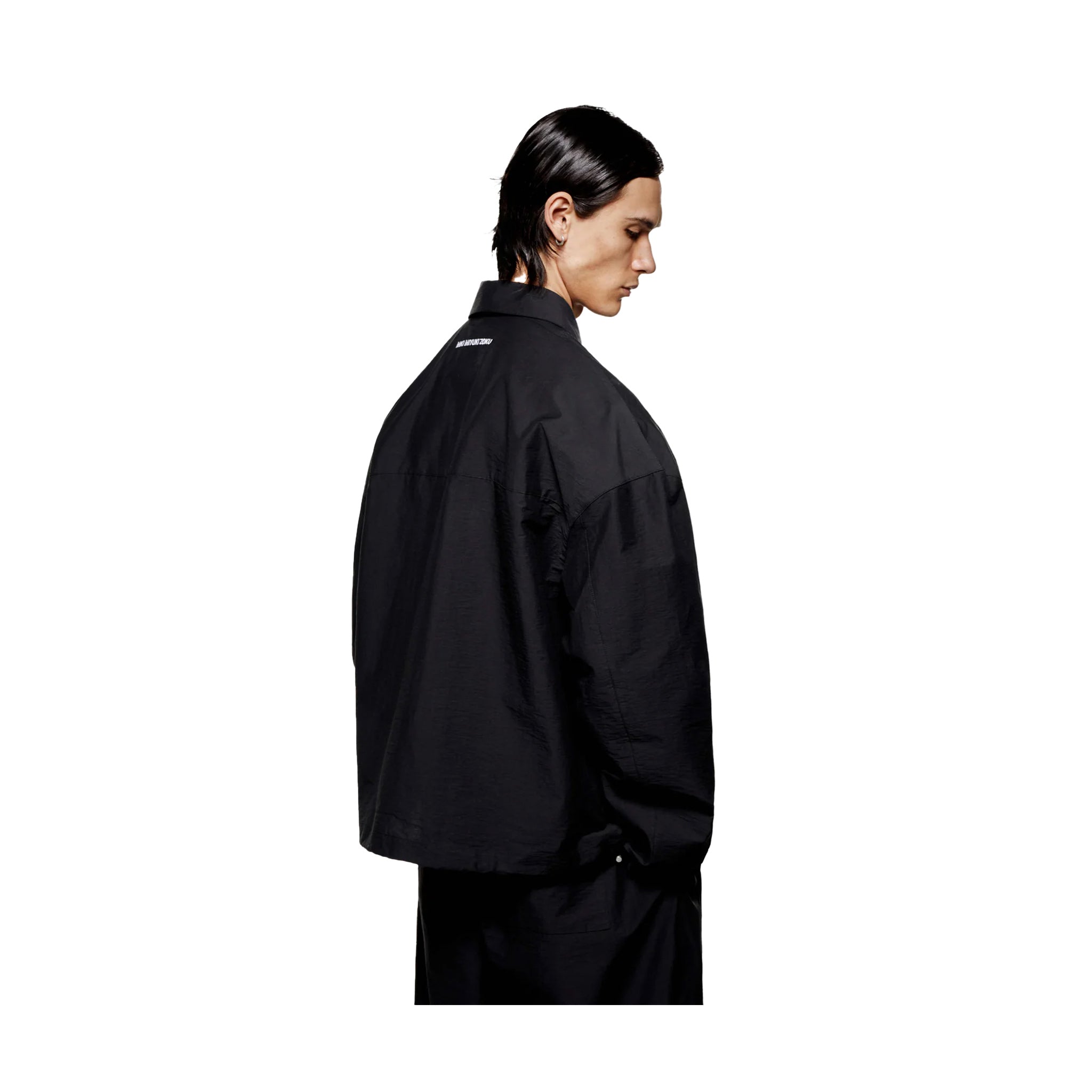 WASHED COTTON NYLON BOX OVERSHIRT - BLACK