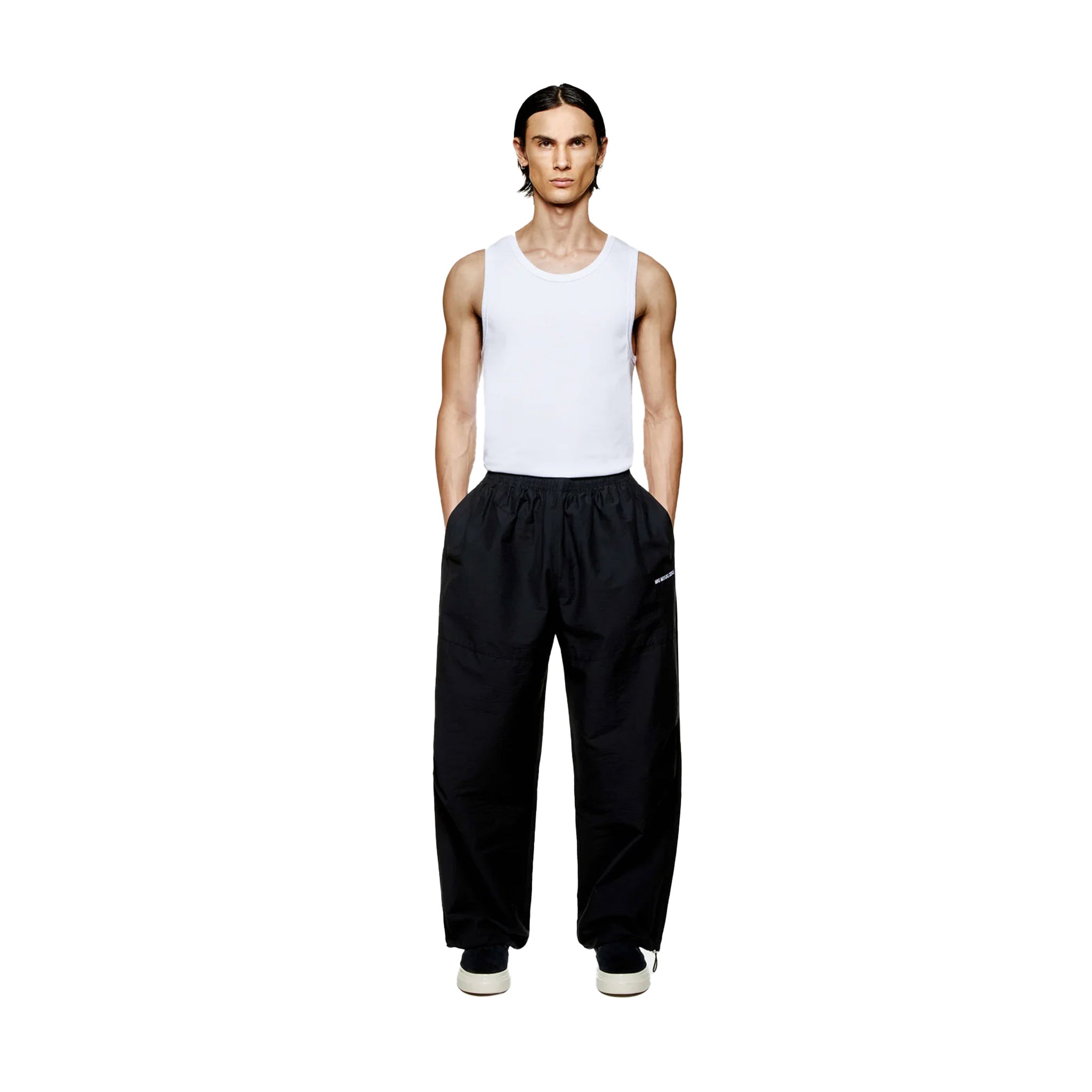 WASHED COTTON NYLON PARACHITE PANTS - BLACK