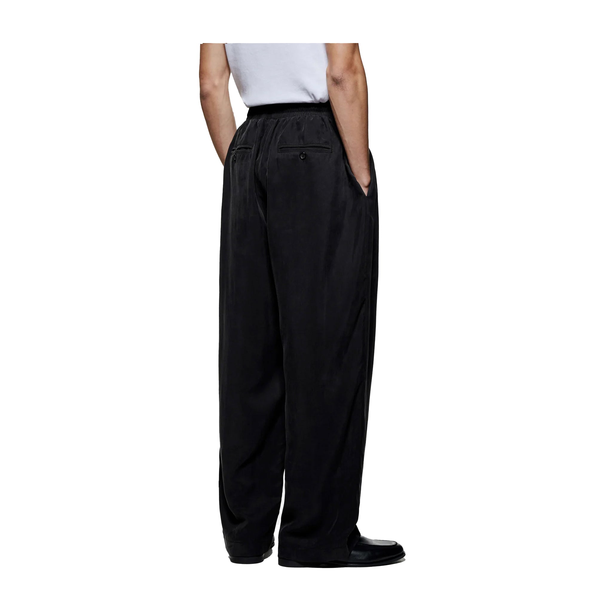 SANDWASH CUPRO WIDE LEG TROUSERS - BLACK