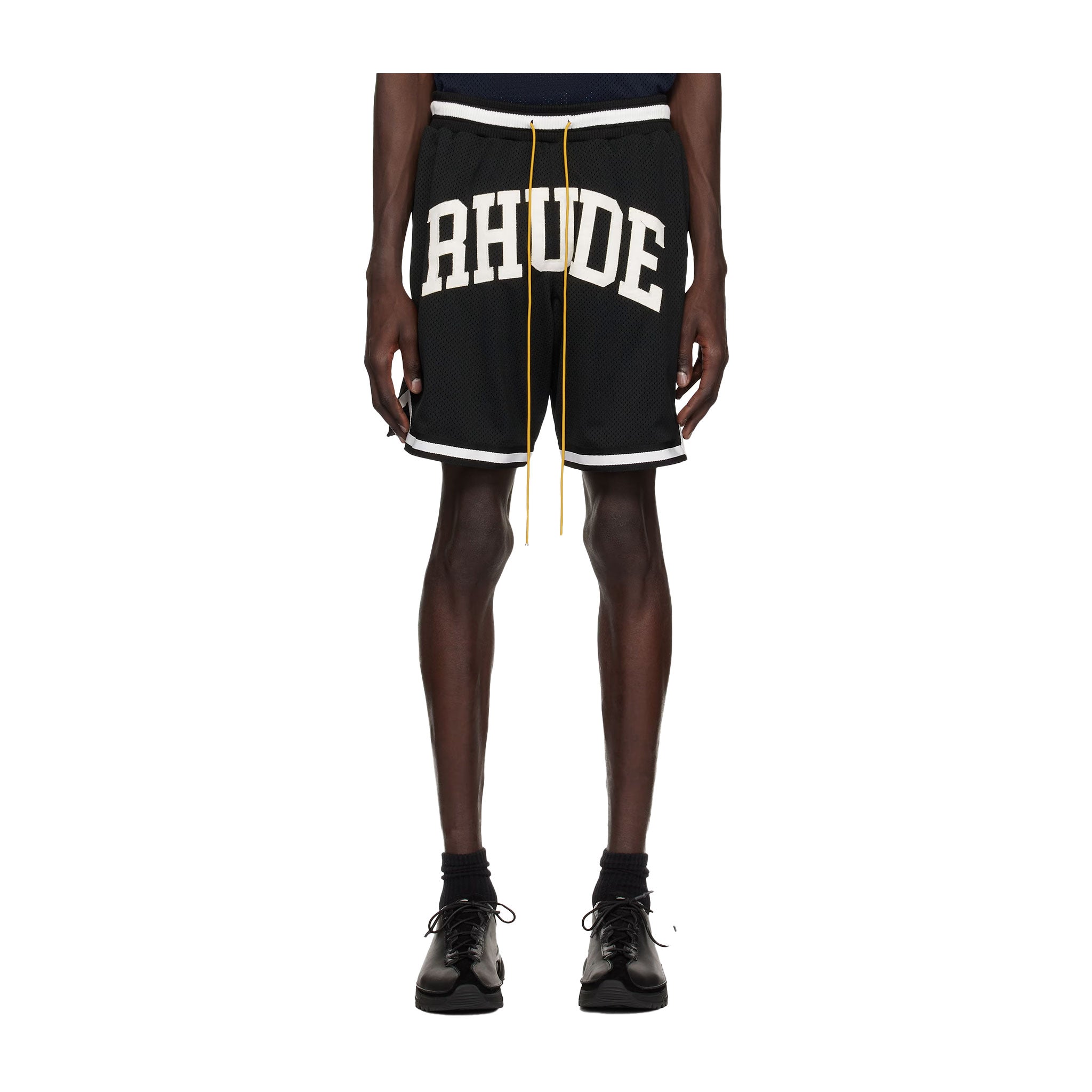 RHUDE COLLEGIATE BASKETBALL SHORTS - BLACK/WHITE