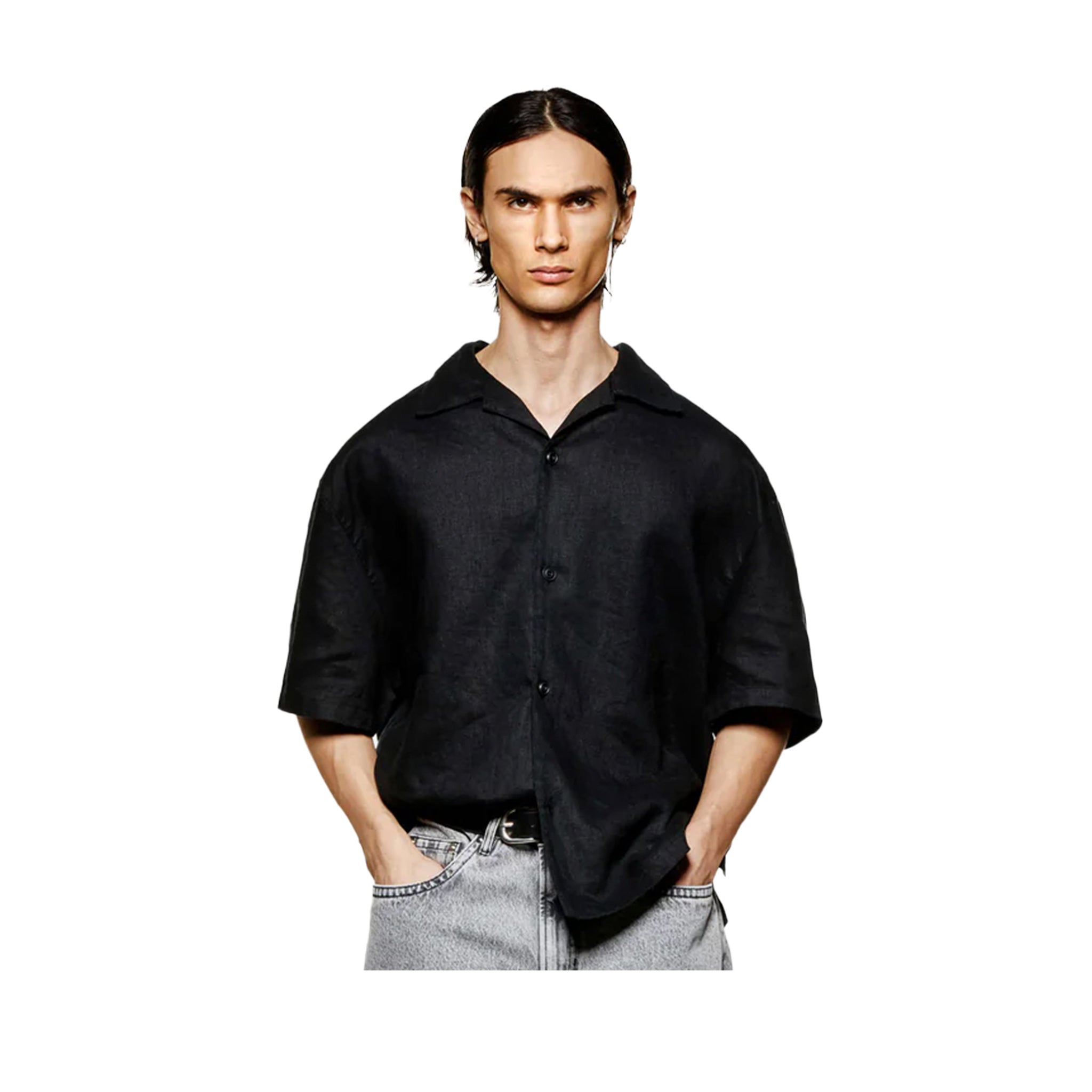 LINEN VACATION SHIRT - BLACK