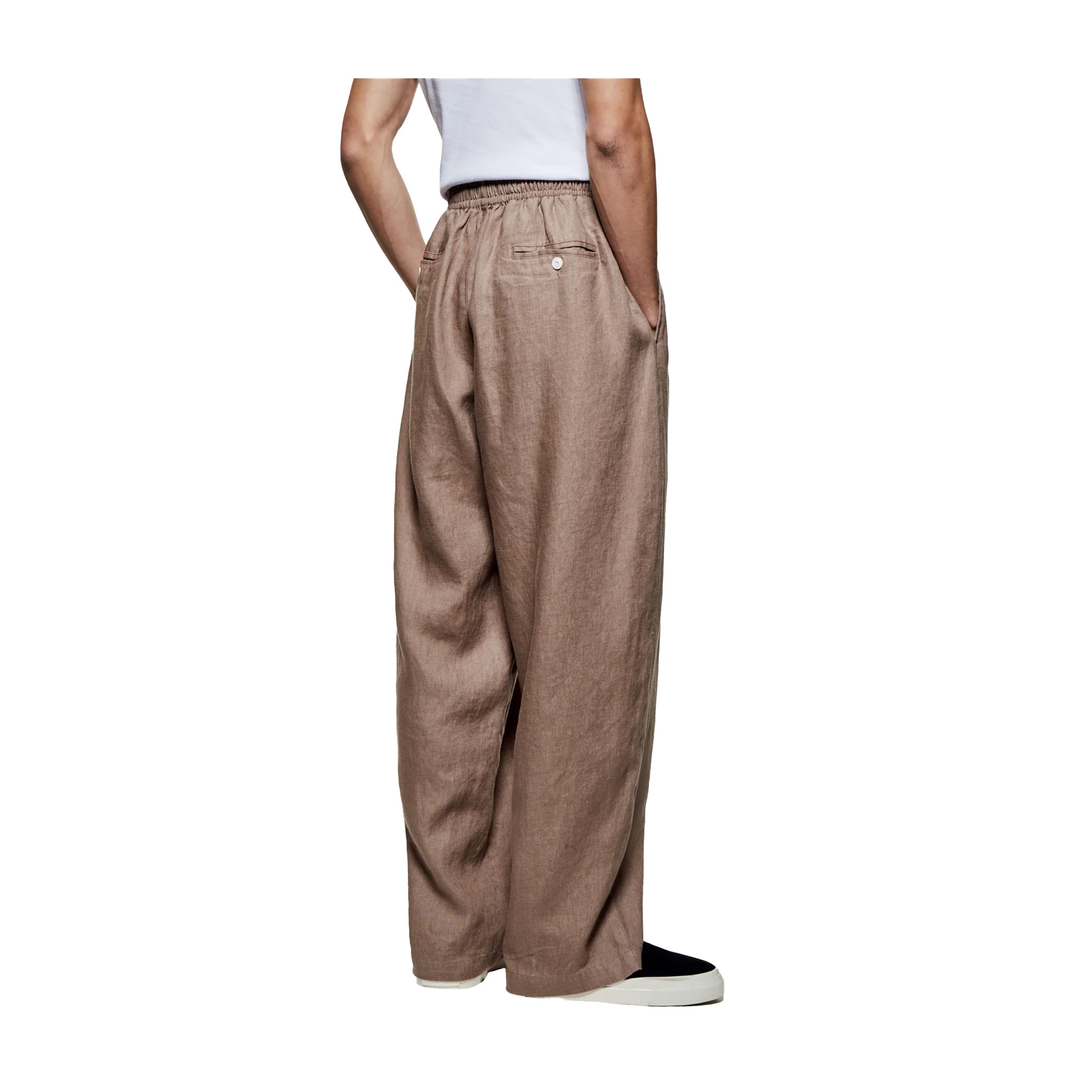 LINEN WIDE LEG TROUSERS - MUSHROOM