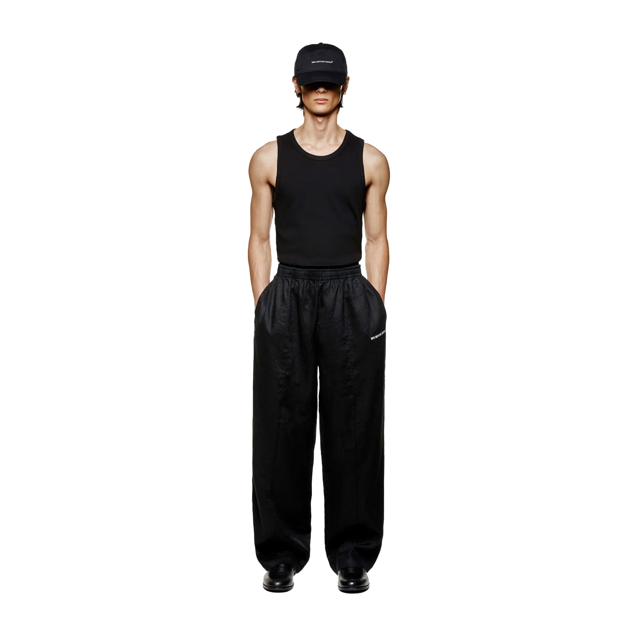 LINEN WIDE LEG TROUSERS - BLACK