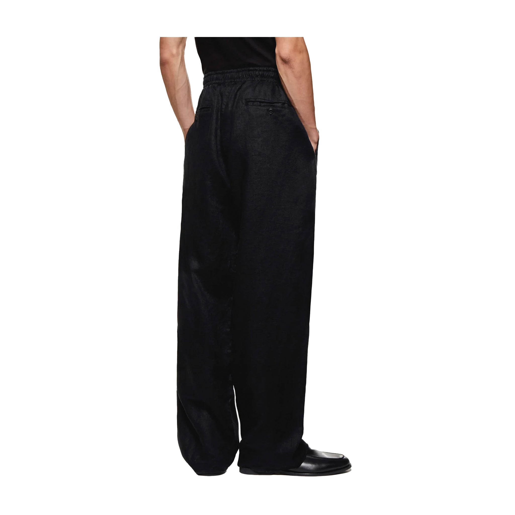 LINEN WIDE LEG TROUSERS - BLACK