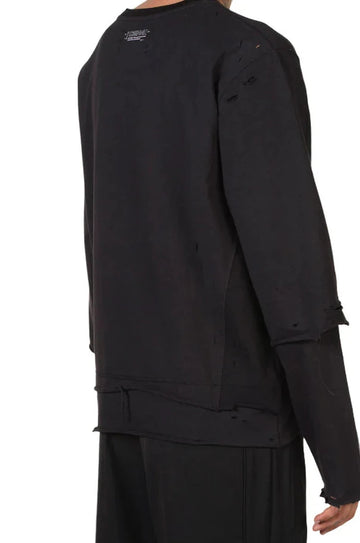 C2H4 Distressed Double Layer T-shirt BLACK