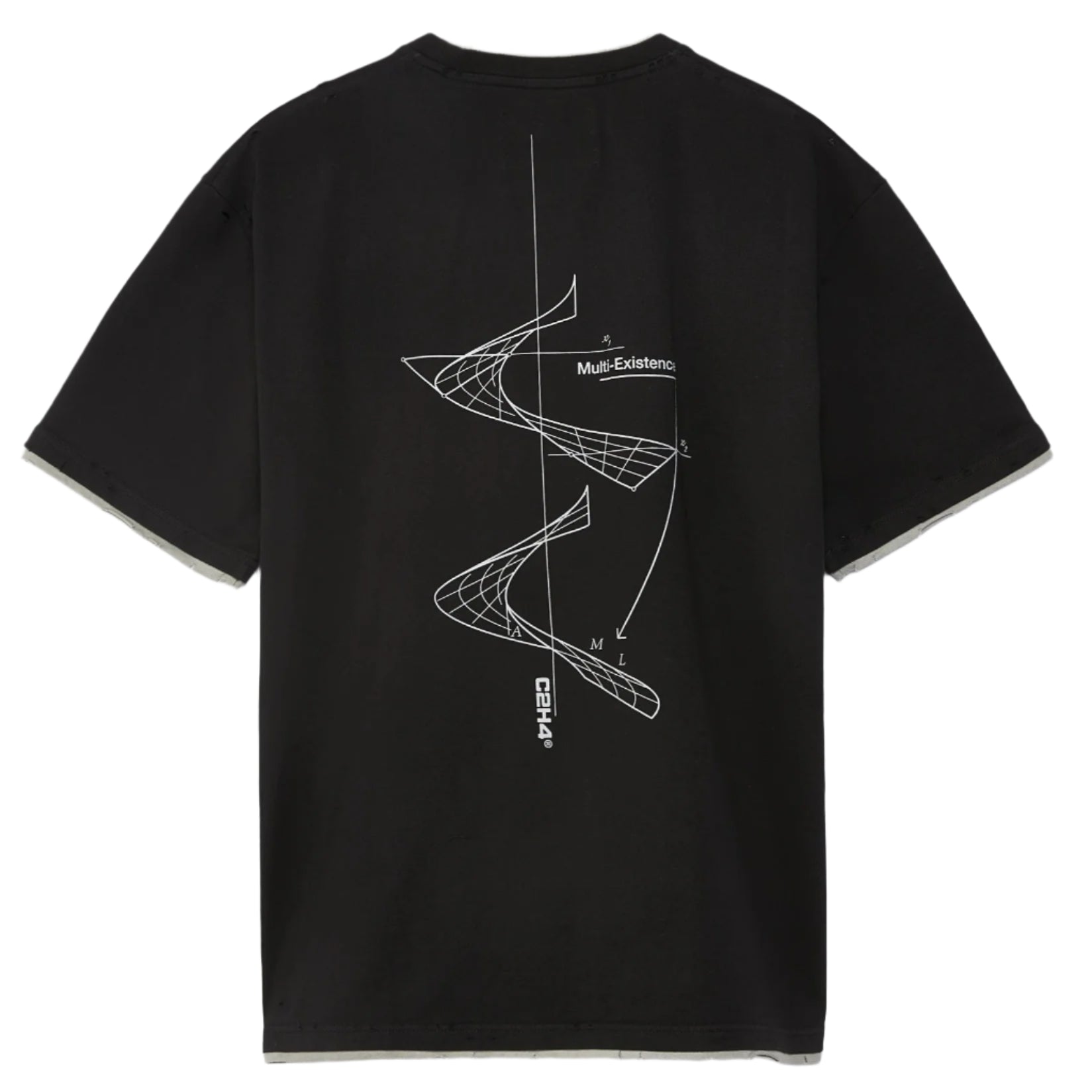 C2H4 "Multi-Existence" Print Layered Visit T-shirt Black